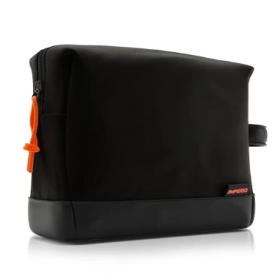 Abbildung von IMPERIO Kulturbeutel für Damen, Herren &amp; Kinder Stylische Design Kosmetiktasche aus strapazierfähigem Premium Canvas veganem Kunstleder wasserdicht mit 5 Liter Stauraum (Schwarz)