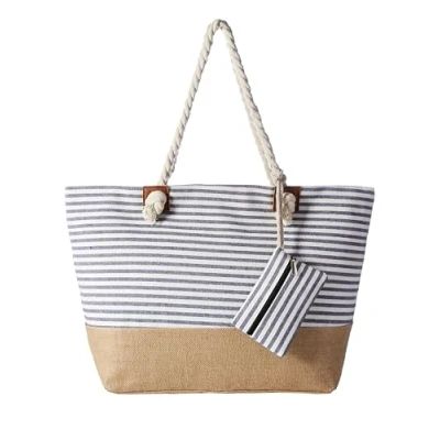 Abbildung von DonDon Badetasche XXL Familie Strandtasche Damen mit Reißverschluss Beach bag groß Streifen dunkelblau