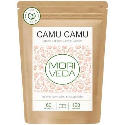 Abbildung von Vitamin C Kapseln Camu Extrakt hochdosiert 4 Monate Vorrat 40x mehr als Zitronen Vegan &amp; Glutenfrei 120 Caps von MoriVeda