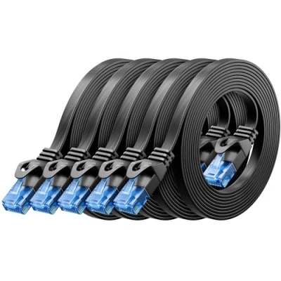 Abbildung von deleyCON 5x 2m CAT6 Flaches Netzwerkkabel 1000 Mbit Gigabit LAN Cat 6 RJ45 Ethernet Patchkabel Dünnes Verlegekabel Flach für Internet Switch Router Modem Patchpanel Schwarz