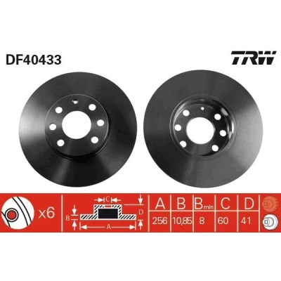 Abbildung von TRW DF4043 Bremsscheibe 256 10,9 6 100 voll lackiert OPEL: Astra G CC, Caravan, Saloon