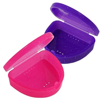 Abbildung von 2 x schlank Kieferorthopädisches Etui Box für Zahnspangen, Bleaching Schienen, Zahnersatz &amp; mehr (Glitter Pink Glitter Lila)