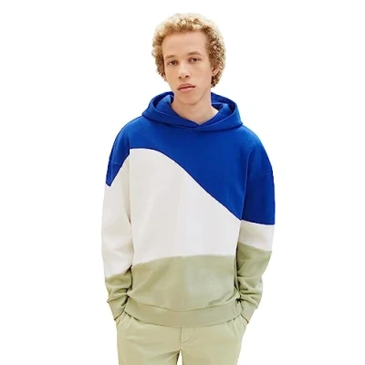 Abbildung von TOM Tailor Denim Relaxed Colorblock Kapuzenpullover, Herren, Größe: XL, Shiny royal blue