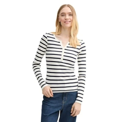 Abbildung von TOM Tailor Denim Langarmshirt, Damen, Größe: Large, White/navy