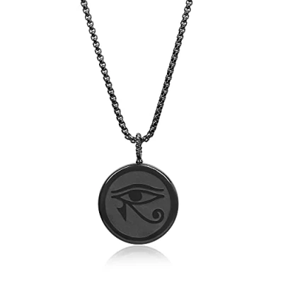 Abbildung von COAI Geschenkideen Unisex Glückskette Horusauge Anhänger aus Obsidian Talisman Amulett Halskette