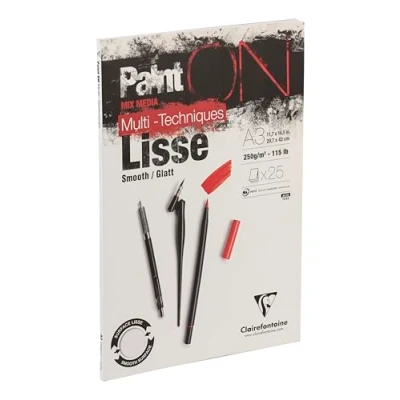 Abbildung von Clairefontaine 975730C Malblock verleimt Paint&#039;On mit 25 Blatt Zeichenpapier 29,7x42 cm 250g, Weiß glatt