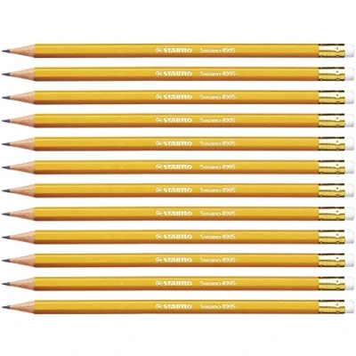 Abbildung von Bleistift mit Radierer STABILO Swano in gelb 12er Pack Härtegrad HB