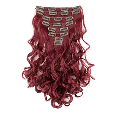 Abbildung von CAISHA XXL 8 Teiliges Set 45cm Langhaarige CLIP IN EXTENSIONS Synthetik Haarverlängerung Haarteil Voluminös Gelockt Burgunderrot CES10 1