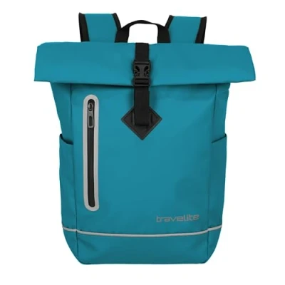 Abbildung von Travelite Rolltop Rucksack wasserfest, Fahrradrucksack, Freizeitrucksack mit Verschluss &amp; Reflektoren, BASICS, 48 cm, 19 Liter