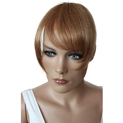 Abbildung von CAISHA 100% ECHTHAAR Pony Haarteil Haarverdichtung Haarverlängerung Dunkelblond Mix H313o
