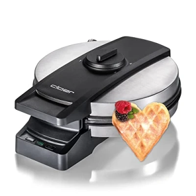 Abbildung von Cloer 1898XL Waffeleisen Professional, zuckerresistente Doppelbeschichtung, für gewerblichen Betrieb geeignet, XL Herzwaffel 19,5 cm Ø 1200 W