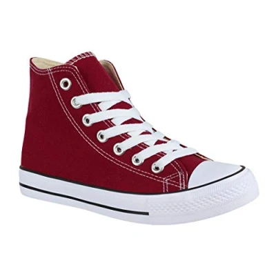 Abbildung von Elara Unisex Sneaker Sportschuhe für Herren Damen High Top Turnschuh Textil Schuhe B177 42 EU Wine