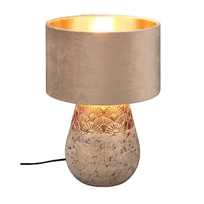 Abbildung von Reality Leuchten Tischleuchte Kiran R51231061, Sockel Keramik Grau, Schirm Samt Beige/goldfarbig, exkl. 1x E27