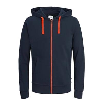 Abbildung von JACK &amp; JONES Herren JJEHOLMEN Sweat Zip Hood, Navy Blazer/Shocking Orange, XXL