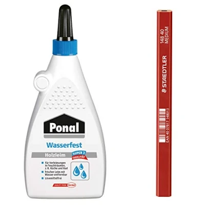Abbildung von Staedtler Ponal Holzleim für wasserfeste Montage , Fugen und Flächenverleimungen, Spar Set mit 225g einem hochwertigen Zimmermans Bleistift, 9HPN18SP1X