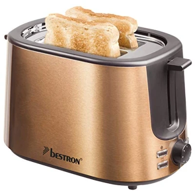 Abbildung von Bestron Toaster mit 2 Röstkammern, Krümelschublade und Brötchen Röstaufsatz, 1.000 W, Edelstahl in Kupfer Optik