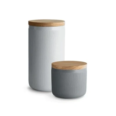 Abbildung von SPRINGLANE Keramik Vorratsdosen 2 tlg. Set mit Holzdeckel Stripes, Kautschukholz Deckel, Aufbewahrungsdosen, Frischhaltedosen