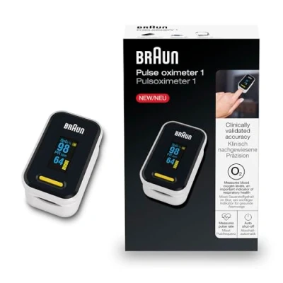 Abbildung von Braun Pulsoximeter 1 Präzises Blutsauerstoffmessgerät Einfach zu Hause verwenden für Patienten mit COPD, Lungenentzündung, Schlafapnoe Ideal Sportler YK 81CEU