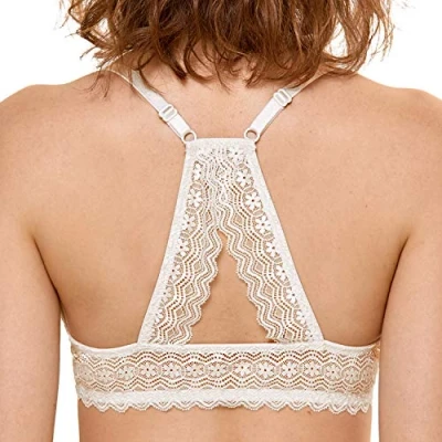 Abbildung von DOBREVA Damen Vorderverschluss Push Up BH mit Bügel Soft T Shirt Tiefen Ausschnitt BHS Neckholder Gepolsterter Elfenbein 85B