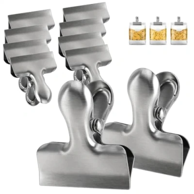 Abbildung von com four® 10x Verschlussklammern, kleine Verschlussclips für Lebensmittelbeutel &amp; Tüten, Edelstahl Verschlussklemmen, Tütenclips zum Verschließen Frischhalten (10 Stück silberfarben klein)