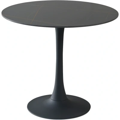 Abbildung von JOSH Esstisch rund in Marmor Optik, Schwarz Außergewöhnlicher Esszimmertisch mit Metallgestell für Küche und Esszimmer 90 x 75 cm (B/H/T)