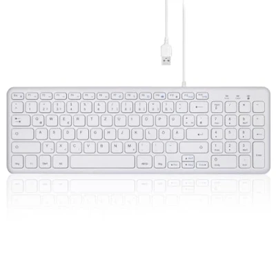 Abbildung von Perixx PERIBOARD 213W DE Kabelgebundene Kompakte USB Tastatur mit leisen Scherenstrukturtasten für Computer, Ziffernblock, Laptop und Tablet, Weiß, QWERTZ…