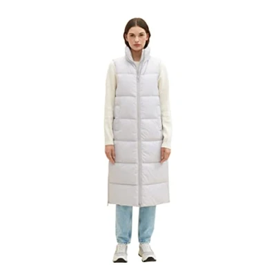 Abbildung von TOM Tailor Denim LONG Puffer VEST Weste, Damen, Größe: Medium, Basic light grey