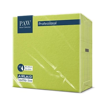 Abbildung von PAW Airlaid Servietten (40 x 40 cm) I 50 Stück Einfarbig Stoffähnlich Elegante Tischdekoration HoReCa Zu Anlässen wie Hochzeiten, Feiern, Weihnachten Unicolor: Limonengrün
