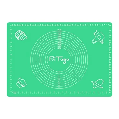 Abbildung von Pritogo Backmatte (65 x 45 cm Grün) Silikonmatte mit Skala Backunterlage Teigmatte Rollmatte Antihaft extra stabil rutschfest