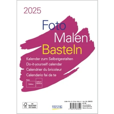 Abbildung von Foto Malen Basteln Bastelkalender A5 weiß 2025: Fotokalender zum Selbstgestalten. Aufstellbarer do it yourself Kalender mit festem Fotokarton.