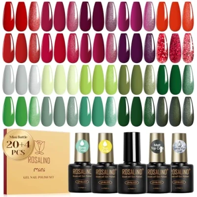 Abbildung von ROSALIND UV Gel Nagellack Set,24 Stück Rot Lila Orange Grün Grau Mini Farbgel Gelnägel, Soak Off Shellac für Nagel Design Nail Polish Geschenk