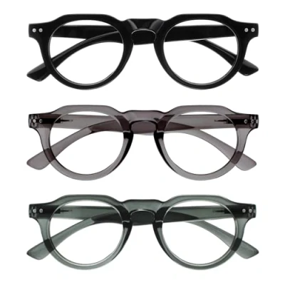 Abbildung von OPULIZE RIO Lesebrille mit Blaulichtfilter 3er Pack Rahmen Oben Flach Schwarz, Grün, Grau Damen &amp; Herren Federscharniere BBB53 167 +2.00