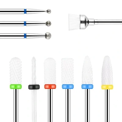 Abbildung von URAQT Elektrische Nagelfräser Bits, 10 Stk Set von 6 Keramik Nagelbohrer Bits und 4 Wolframcarbid Nagelfeile für Nagel Gel, Acryl Nagel, Maniküre Pediküre &amp; Home Verwenden