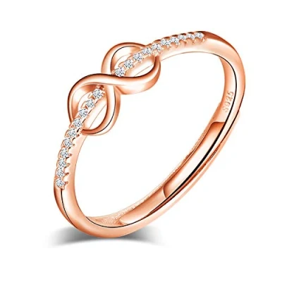 Abbildung von Yumilok Damenring Ring mit Unendlichkeit infinity Ehering Verlobungsring Freundschaftsring Lifestyle 925 Sterling Silber Rosegold verstellbar