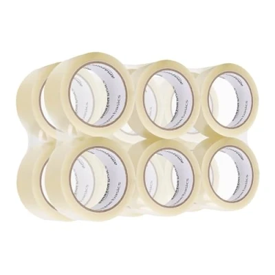 Abbildung von Amazon Basics Paketband, transparent, ideal zum Verpacken, Versenden, für Umzüge und zur Lagerung, 50 mm x 55 m, 0.07 Stärke, 12 Rollen