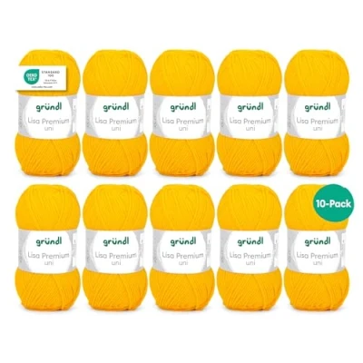 Abbildung von Gründl Lisa Premium Uni Strick &amp; Häkelgarn (weicher und wollartiger Charakter, pflegeleichtes Strickgarn aus 100% Polyacryl, 50 g/ 133 m, Nadelstärke: 3,5 4,5, 10 Knäuel á g), Signalrot