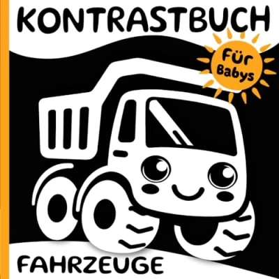 Abbildung von Kontrastbuch Baby: Süße Fahrzeuge Schwarz Weiß Buch zur visuellen Stimulation für Neugeborene, Einzigartiges Babybuch ab 0 1 2 3 4 Monate