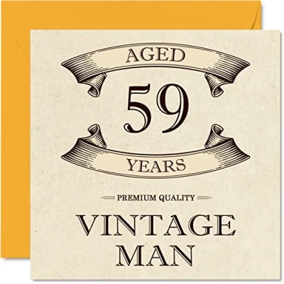 Abbildung von Geburtstagskarte zum 59. Geburtstag im Vintage Stil für Männer Alter von 59 Jahren lustige Kollegen Vater Ehemann Onkel Bruder 145 mm Grußkarten