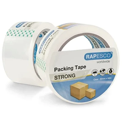 Abbildung von Rapesco 1697 Starkes Klebeband 50 mm x 60 m, Transparent, 2 Stück