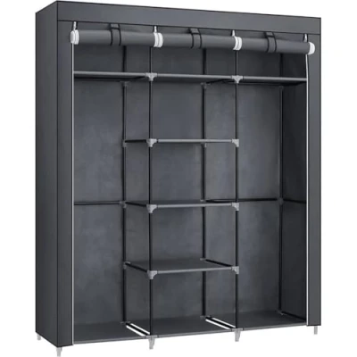 Abbildung von SONGMICS Kleiderschrank, Faltschrank, Stoffschrank, faltbare Garderobe mit 2 Kleiderstange, 175 x 150 45 cm, grau RYG12G