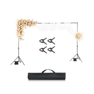 Abbildung von VEVOR Hintergrundständer verstellbares Fotohintergrundständer (Hintergrundtuch: 198 x 300 cm), tragbarer mit 5 Stangen, Bildschirmständer für Produktfotografie Studiofotografie