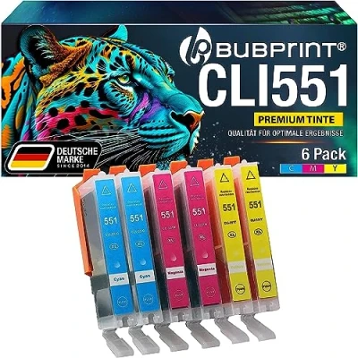 Abbildung von Bubprint 6 Druckerpatronen kompatibel als Ersatz für Canon CLI 551 XL 551XL Pixma IP7200 IP7250 IX6850 IP8750 MG5450 MG5550 MG5650 MG6350 MG6450 MG6650 MG7150 MG7550 MX725 MX920 MX925