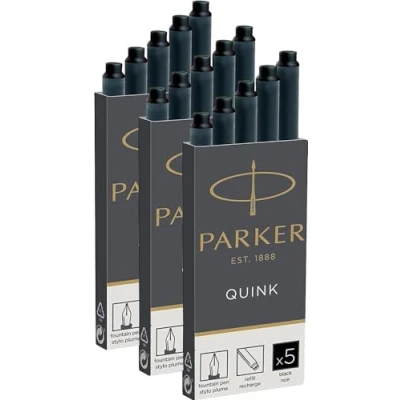 Abbildung von Parker Quink Nachfüllpatronen für Füllfederhalter, lange Patronen, 15er Packung, schwarze tinte