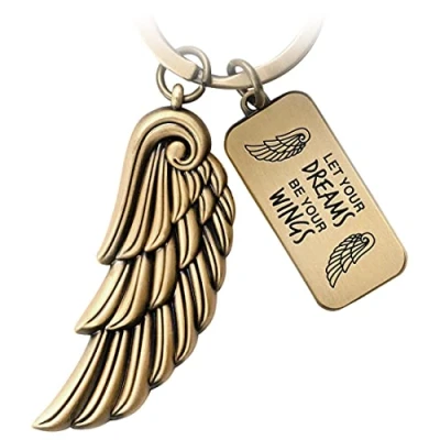 Abbildung von FABACH Engelsflügel Schlüsselanhänger Wing Glücksbringer Schutzengel Feder Engel Flügel Anhänger Let Your Dreams Be Wings