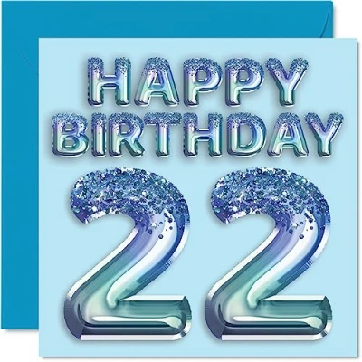 Abbildung von Geburtstagskarte zum 22. Geburtstag für Männer Blauer Glitzer Partyballon Happy Birthday Karten 22 Jahre alten Mann, Bruder, Sohn, Neffe, Onkel, 145 mm x mm,