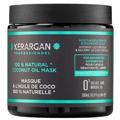 Abbildung von Kerargan Feuchtigkeitsspendende Haarmaske mit Kokosöl Intensive Behandlung für ausgetrocknetes und geschädigtes Haar Tiefenhydratation Ohne Sulfate, GVO Mineralöl 500ml