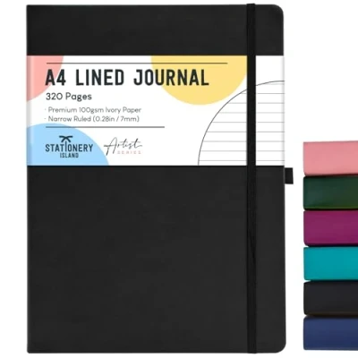 Abbildung von STATIONERY ISLAND A4 liniertes Notizbuch, 320 Seiten dickes Tagebuch, Hardcover mit 100 g/m² zum Schreiben, Arbeiten, Lernen, Blaugrün