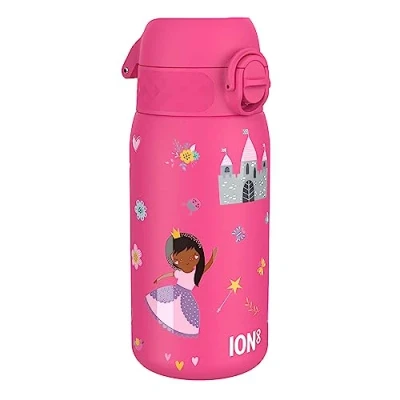 Abbildung von Ion8 Kinder Trinkflasche, Auslaufsicher, Einhandöffnung, Sichere Verriegelung, Spülmaschinenfest, Tragegriff, Klappdeckel, Leicht zu Reinigen, Prinzessin Design
