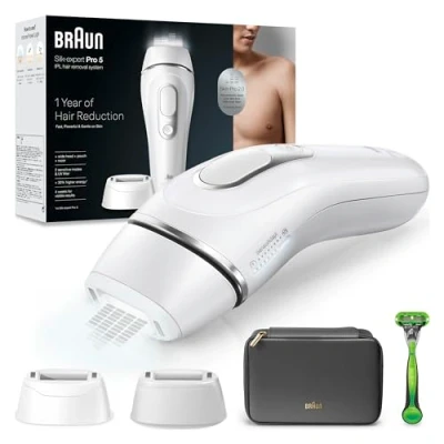 Abbildung von Braun IPL Silk Expert Pro 5 Haarentfernungsgerät Herren, sichtbare Haarentfernung für Männer, Designed In Germany, Gillette Rasierer, Alternative zu Laser Mann, PL5145, weiß/silber