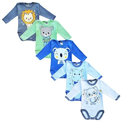 Abbildung von MEA Baby Unisex Langarm Body aus 100% Baumwolle im 5er Pack, mit Aufdruck, für Mädchen, Jungen (86, 3)